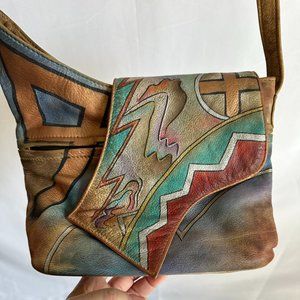 Vintage Anuschka Leather Hand Painted Crossbody